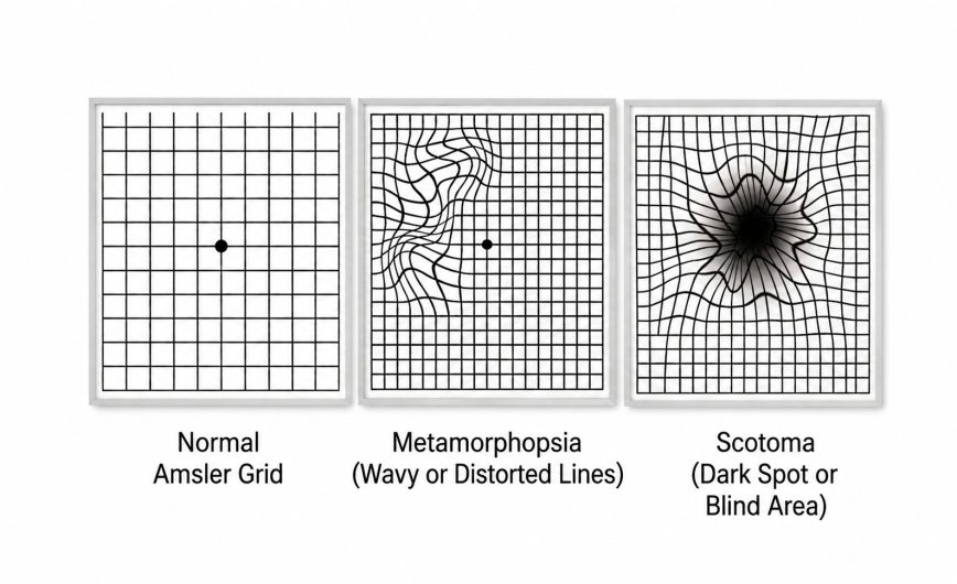 Amsler grid used to detect central vision problems and retinal diseases